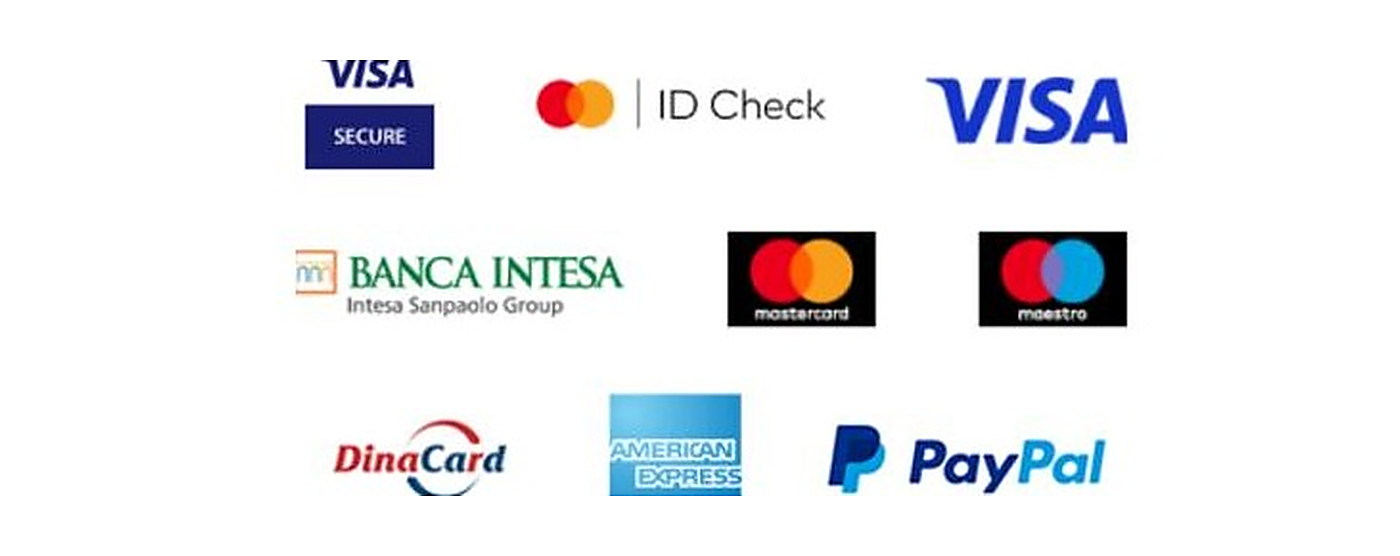 Podržane kartice i servisi: VISA, Mastercard, Maestro, Dina, American Express, PayPal, Banca Intesa i dr.